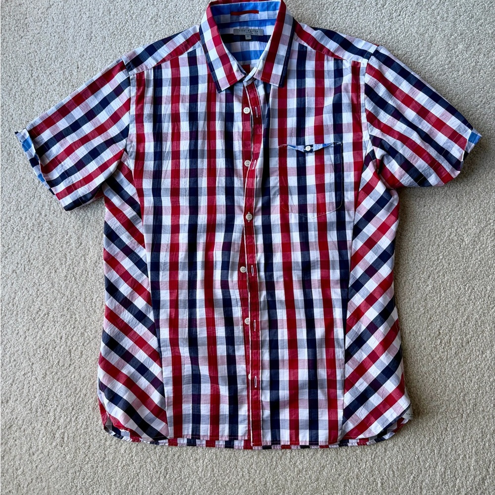 Ted Baker Red and Blue Plaid Button Down Shirt
